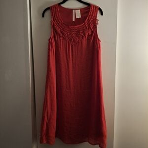 Forgotten Grace Women's Elegant Red Embroidered Midi Dress